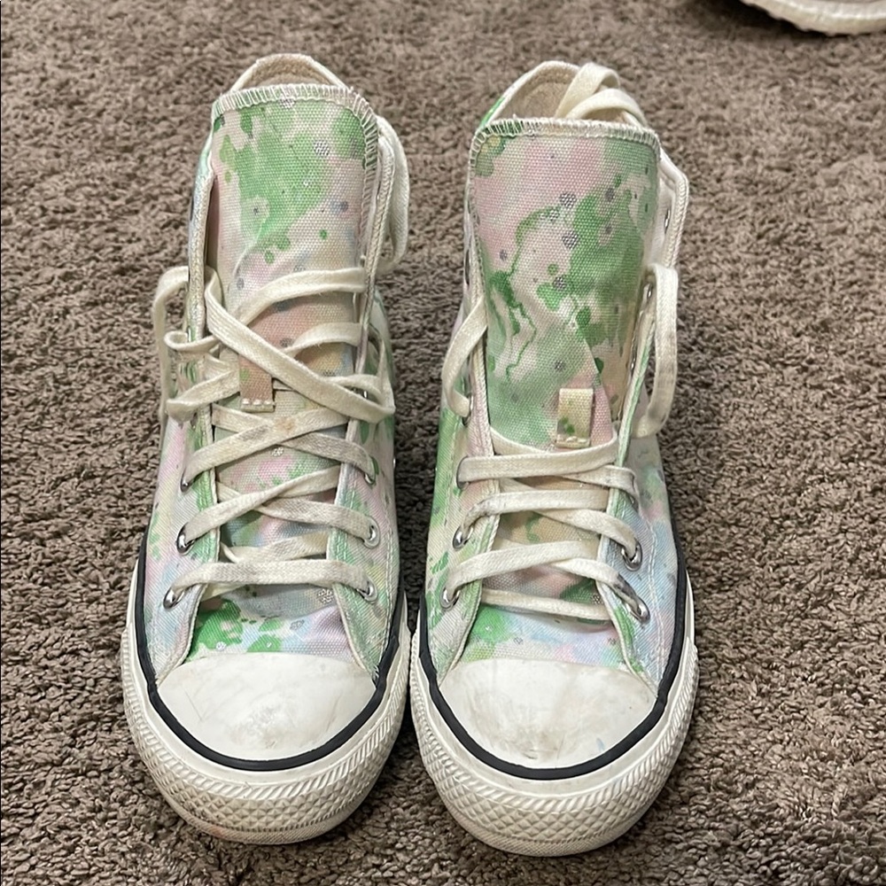 High-Top converse - Green, pink, and  White